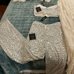 Lulus white and silver sequin set